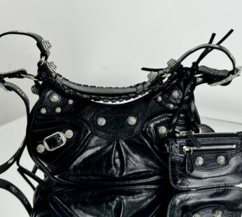 Le Cagole Xs Shoulder Bag With Rhinestones In Black