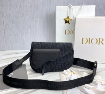 Men Saddle Pouch Black Dior Oblique Jacquard