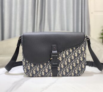 Saddle Messenger Bag with Flap Beige and Black Dior Oblique Jacquard