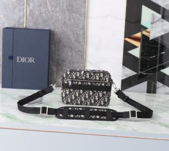 Safari Bag with Strap Beige and Black Dior Oblique Jacquard