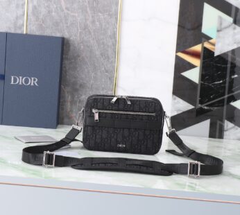 Safari Bag with Strap Black Dior Oblique Jacquard