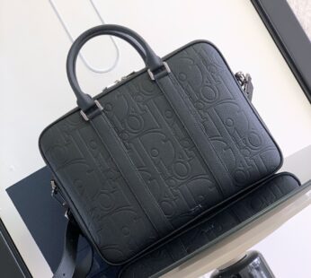 Zipped Briefcase Black Dior Gravity Leather and Black Grained Calfskin