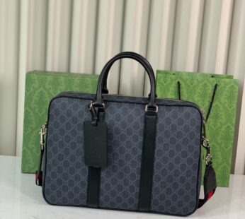 GG Briefcase With Shoulder Strap Black GG Supreme Canvas