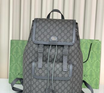 Ophidia Large Backpack Grey and Black GG Supreme Canvas