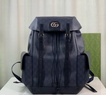 Ophidia Medium Backpack Blue and Black GG Supreme Canvas