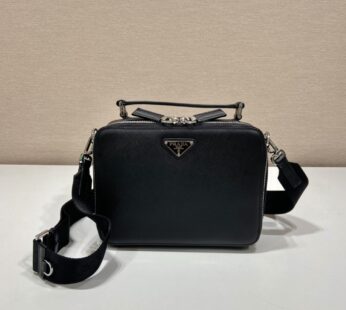 Medium Prada Brique Saffiano Leather Bag Black