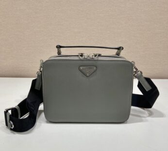 Medium Prada Brique Saffiano Leather Bag Marble Gray