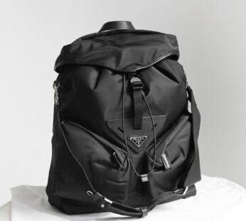 Re-Nylon And Leather Backpack Black