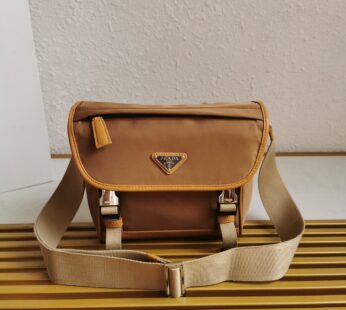 Re-Nylon And Leather Shoulder Bag Cork Beige