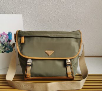 Re-Nylon And Leather Shoulder Bag Military/Caramel