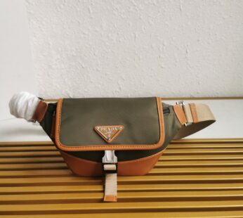 Re-Nylon And Leather Shoulder Bag Military/Caramel