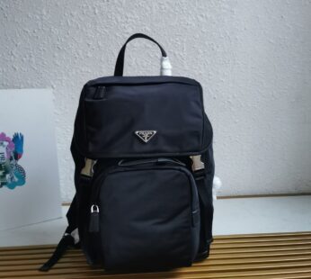 Re-Nylon And Saffiano Leather Backpack Black