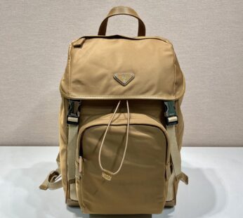 Re-Nylon And Saffiano Leather Backpack Cork Beige