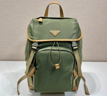 Re-Nylon And Saffiano Leather Backpack Military/Caramel