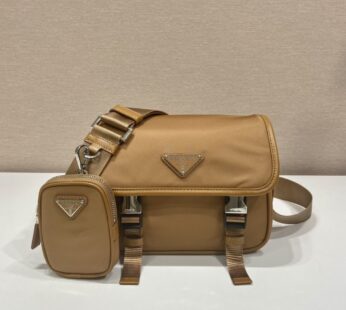 Re-Nylon And Saffiano Leather Shoulder Bag Cork Beige