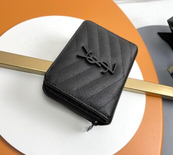 Cassandre Matelassé Compact Zip Around Wallet In Grain De Poudre Leather