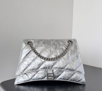 Crush Medium Chain Bag Metallized Quilted In Silver