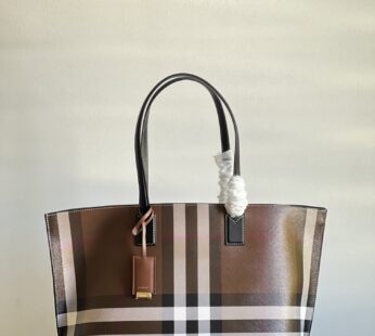 Medium Check Tote Bag Dark Birch Brown