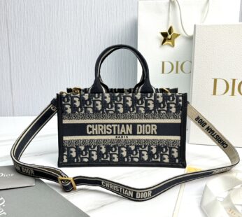 East-West Dior Book Tote With Strap Blue Dior Oblique