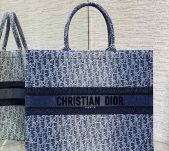 Large Dior Book Tote Blue Denim Dior Oblique Jacquard