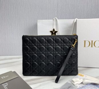 Large Dior Caro Daily Pouch Black Supple Cannage Calfskin