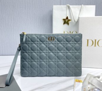 Large Dior Caro Daily Pouch Cloud Blue Supple Cannage Calfskin