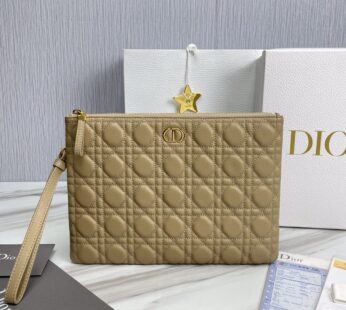 Large Dior Caro Daily Pouch Sand-Colored Supple Cannage Calfskin