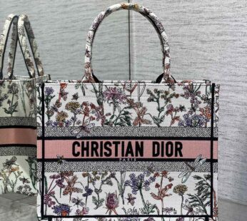 Medium Dior Book Tote White Multicolor Dior Herbarium Embroidery