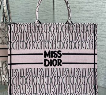 Medium Dior Book Tote White and Pale Pink Miss Dior Allover Embroidery