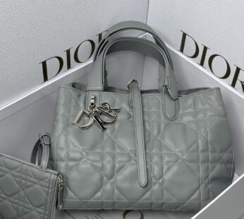 Medium Dior Toujours Bag Stone Gray Macrocannage Calfskin