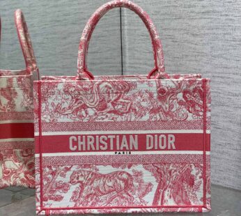 Medium Dioriviera Dior Book Tote Candy Pink Toile de Jouy Embroidery