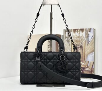 Medium Lady D-Joy Bag Ultramatte Black Cannage Calfskin