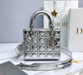 Metallic Grained Calfskin Cannage Small Lucky Badges My Lady Dior Silver