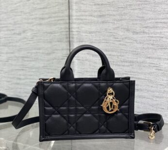 Mini Dior Book Tote Black Macrocannage Calfskin