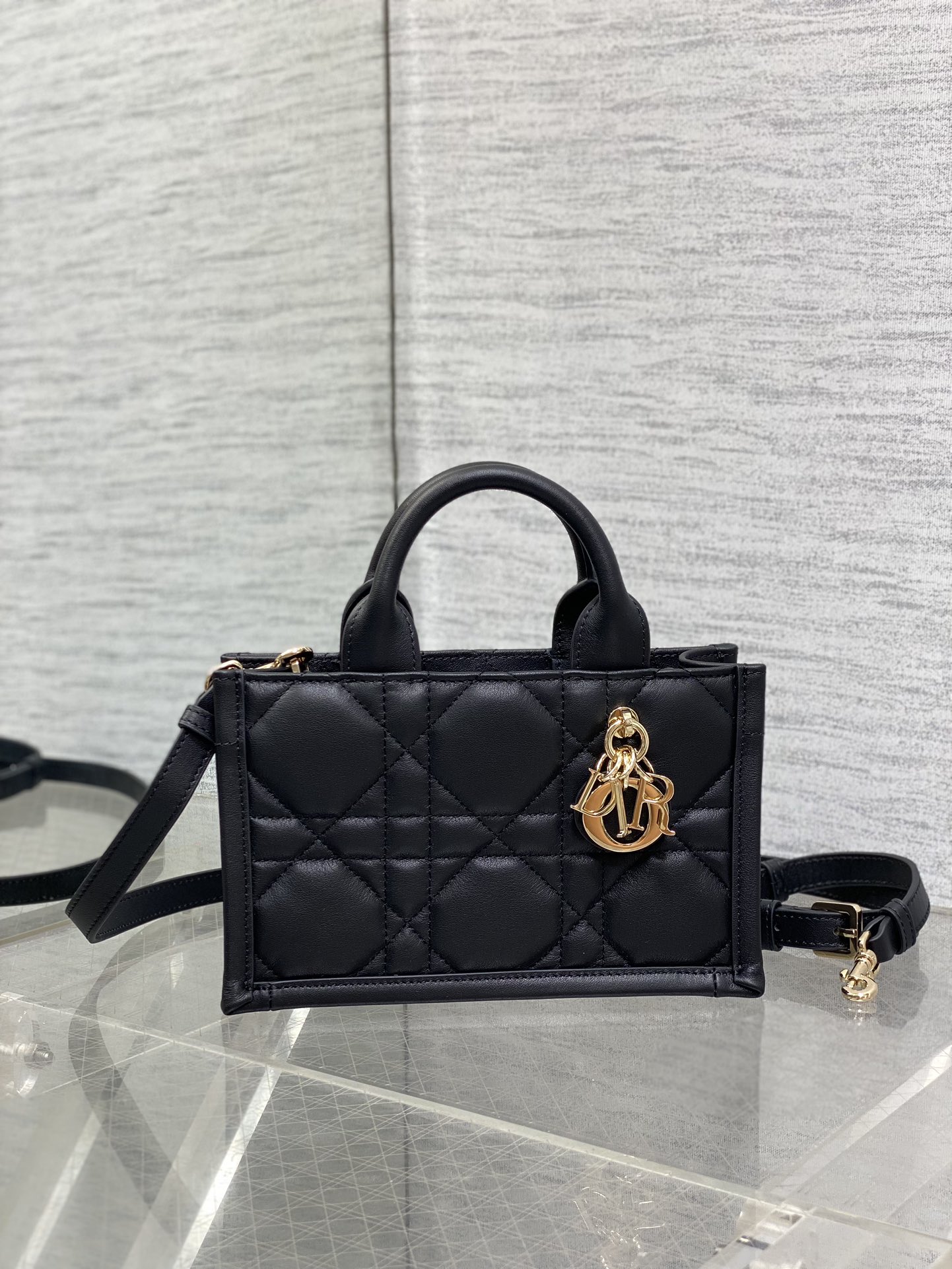 Mini Dior Book Tote Black Macrocannage Calfskin