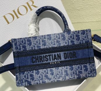 Mini Dior Book Tote Blue Denim Dior Oblique Jacquard