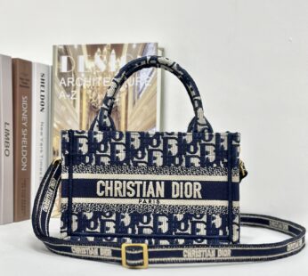 Mini Dior Book Tote Blue Dior Oblique Embroidery