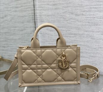 Mini Dior Book Tote Powder Beige Macrocannage Calfskin