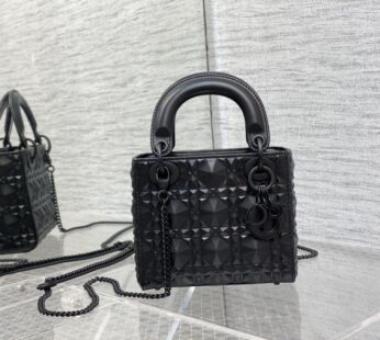 Mini Lady Dior Bag Black Cannage Calfskin with Diamond Motif