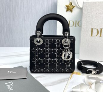 Mini Lady Dior Bag Black Strass Cannage Satin