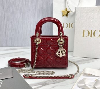 Mini Lady Dior Bag Cherry Red Patent Cannage Calfskin