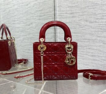 Mini Lady Dior Bag Cherry Red Patent Cannage Calfskin