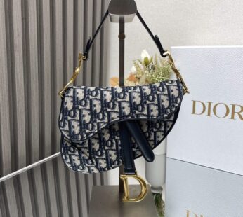 Mini Saddle Bag with Strap Blue Dior Oblique Jacquard