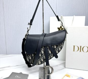 Saddle Bag With Strap Blue Dior Oblique Jacquard and Smooth Calfskin