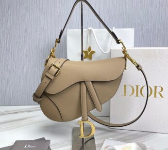 Saddle Bag with Strap Beige Grained Calfskin