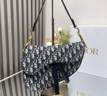 Saddle Bag with Strap Blue Dior Oblique Jacquard