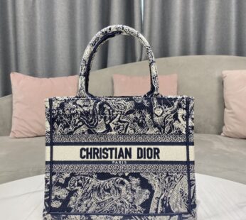 Small Dior Book Tote Blue and White Toile de Jouy Reverse Embroidery