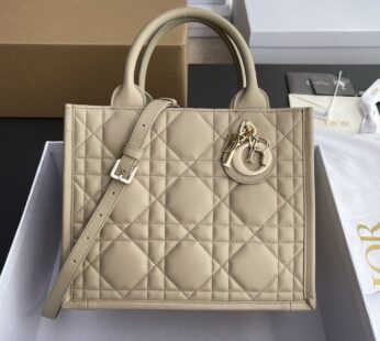 Small Dior Book Tote Powder Beige Macrocannage Calfskin