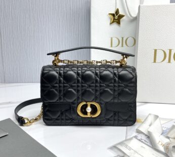 Small Dior Jolie Top Handle Bag Black Cannage Calfskin