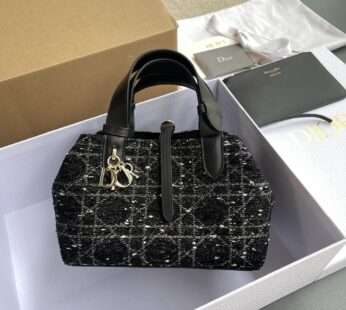 Small Dior Toujours Bag Black Cannage Tweed